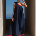 A-Line Loose Pleated Pockets Split-Joint Tied One-Shoulder Maxi Dresses