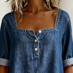 Avélia™ | Denim shirt with square neck
