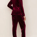 Solid Color Velvet Long-sleeve Blazer and Elastic Waist Pocket Pants Set