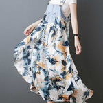 Loose Plus Size Flower Print Pockets Split-Joint Spaghetti-Neck Maxi Dresses Suspender Dress