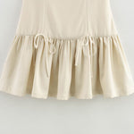 A-Line Loose Pleated Solid Color Split-Joint Zipper Round-Neck Mini Dresses