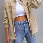 Long Sleeves Loose Fringed Pockets Lapel Outerwear