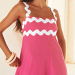 A-line High Waisted Contrast Color Zipper Square-neck Maxi Dresses Midi Dresses