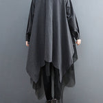 Loose Striped Gauze Split-Joint Lapel Long Dress