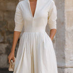 Mandarin Collar Pleated Maxi Dress