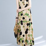 Loose Sleeveless Printed Split-Joint Round-Neck Maxi Dresses