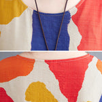 Artistic Retro Short Sleeves Loose Contrast Color Printed Round-Neck Midi Dresses