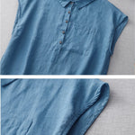 Ladies Casual Sleeveless Shirt With Lapel Button Design