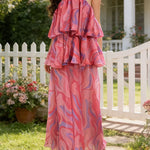 Sleeveless Backless Printed Ruffled Halter-Neck Maxi Dresses