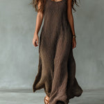 Quiet Luxury Mocha Textured Knit Strappy Relaxed Maxi Dress