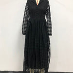 High Waisted Long Sleeves Buttoned Gauze See-Through Solid Color V-Neck Maxi Dresses