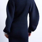 Topshop knitted cocoon ribbed dress in navy