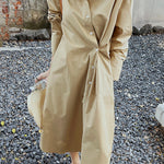 Long Sleeves Loose Asymmetric Solid Color Lapel Shirt Dress