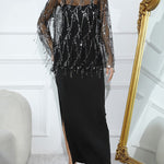 Loose Split-Side Midi Dress + Gauze See-Through Sequined Top Two Pieces Midi Dress