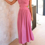 Solid Mockneck Cut Out Maxi A-line Swing Dress