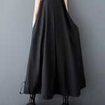 A-Line Loose Drawstring Pleated Pockets Solid Color Zipper Spaghetti-Neck Midi Dresses