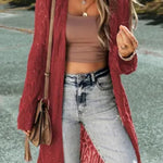 Knit Hollow out Open Front Long Cardigan
