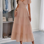 A-Line Loose Backless Pleated Solid Color Tied V-Neck Midi Dresses