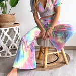 Floral Print V Neck Short Sleeves Crop Top Elastic Waist Wide Leg Pants Set