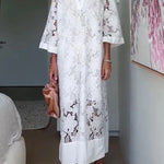Confidence and Adventure Flower Lace V-neck Bell Sleeve Loose Midi Dress