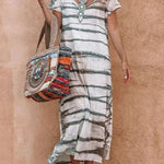 V Neck Loose Short Sleeve Long Dress