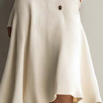 Cream Knit Midi Dress With Asymmetrical Button Detail