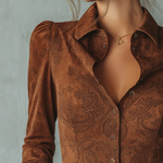 Retro Paisley Eco-friendly Suede Long-sleeved Blouse