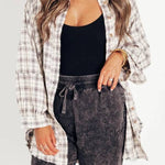 Women's Mineral Washed Button Down Plaid Flannel Shirt