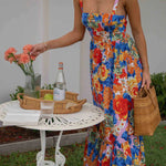 Style Lover Square Neck Adjustable Straps Floral Maxi Dress