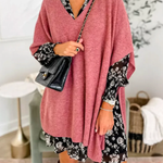 V Neck Loose Fit Solid Poncho Sweater