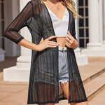 Zeagoo Women's Lace Cardigan 3/4 Sleeve Open Front Kimono Coverup See Through Cover Up for Swimwear (Us Only)