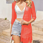 Zeagoo Women's Lace Cardigan 3/4 Sleeve Open Front Kimono Coverup See Through Cover Up for Swimwear (Us Only)