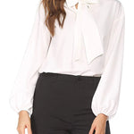 Tie Bow Neck Blouse Long Sleeve Shirt - Zeagoo (Us Only)
