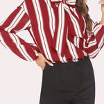 Tie Bow Neck Blouse Long Sleeve Shirt - Zeagoo (Us Only)