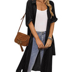 Zeagoo Womens Swiss Dot Chiffon Cardigan Cover Up Casual Short Sleeve Side Split Button Down Long Kimonos Swimsuit Cover Ups  (US Only)