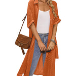 Zeagoo Womens Swiss Dot Chiffon Cardigan Cover Up Casual Short Sleeve Side Split Button Down Long Kimonos Swimsuit Cover Ups  (US Only)