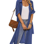 Zeagoo Womens Swiss Dot Chiffon Cardigan Cover Up Casual Short Sleeve Side Split Button Down Long Kimonos Swimsuit Cover Ups  (US Only)