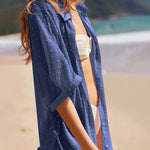 Zeagoo Womens Swiss Dot Chiffon Cardigan Cover Up Casual Short Sleeve Side Split Button Down Long Kimonos Swimsuit Cover Ups  (US Only)