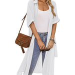 Zeagoo Womens Swiss Dot Chiffon Cardigan Cover Up Casual Short Sleeve Side Split Button Down Long Kimonos Swimsuit Cover Ups  (US Only)