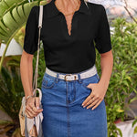 Zeagoo Womens Puff Short Sleeve Sweaters Tops Spring Collar V Neck Pullover Polo Shirt Soft Knit Blouses (US Only)