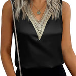 Zeagoo Womens 2023 Trends Silk Satin Tank Tops V Neck Lace Summer Tops Sleeveless Loose Fit Shirts Blouse (Us Only)