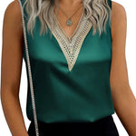 Zeagoo Womens 2023 Trends Silk Satin Tank Tops V Neck Lace Summer Tops Sleeveless Loose Fit Shirts Blouse (Us Only)