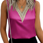Zeagoo Womens 2023 Trends Silk Satin Tank Tops V Neck Lace Summer Tops Sleeveless Loose Fit Shirts Blouse (Us Only)