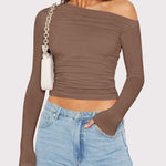Zeagoo Womens Long Sleeve Off The Shoulder Casual Crop Tops