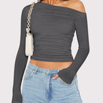 Zeagoo Womens Long Sleeve Off The Shoulder Casual Crop Tops