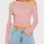 Zeagoo Womens Long Sleeve Off The Shoulder Casual Crop Tops