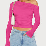 Zeagoo Womens Long Sleeve Off The Shoulder Casual Crop Tops