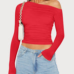 Zeagoo Womens Long Sleeve Off The Shoulder Casual Crop Tops