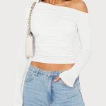 Zeagoo Womens Long Sleeve Off The Shoulder Casual Crop Tops