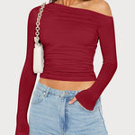 Zeagoo Womens Long Sleeve Off The Shoulder Casual Crop Tops